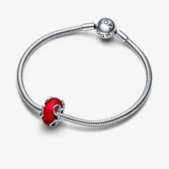 Pandora Frosted Red Murano Glass & Hearts Charm - Picture 2 of 3